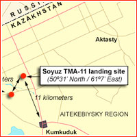 Soyuz TMA-11 landing site map